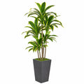 Plante artificielle dracaena 180 cm en plastique vert avec pot gris décoratif intérieur