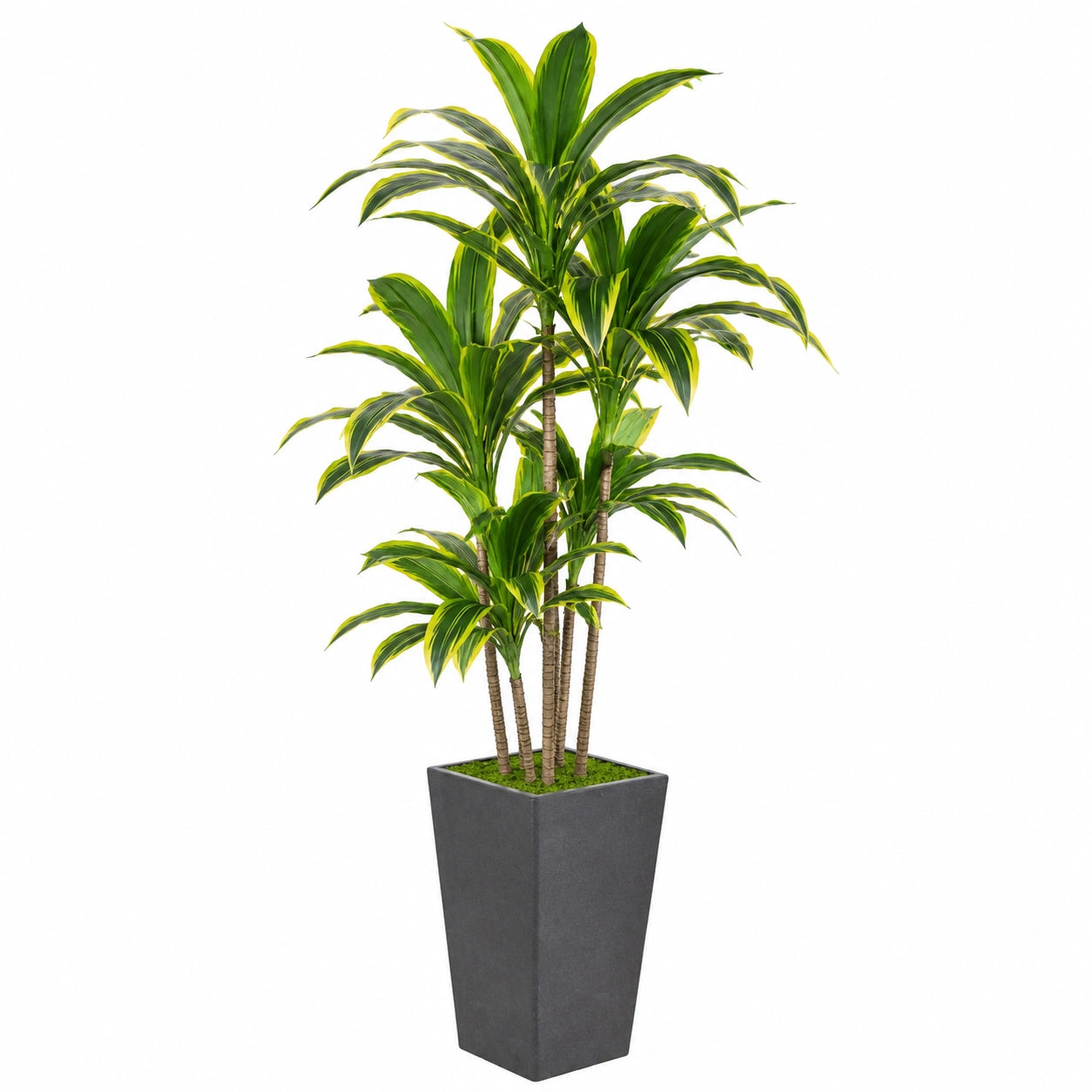 Plante artificielle dracaena 180 cm en plastique vert avec pot gris décoratif intérieur