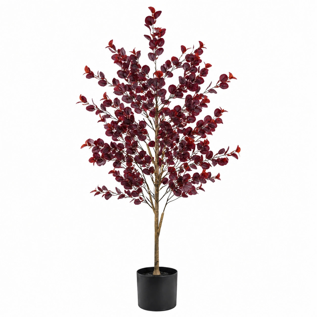 Arbre artificiel 180 cm feuillage bordeaux en textile pour décoration intérieure