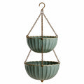 Jardinière suspendue double 25 cm en céramique vert sauge avec chaînes métalliques