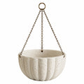 Pot de fleurs suspendu diamètre 30 cm en céramique beige avec chaînes métalliques pour intérieur et extérieur abrité