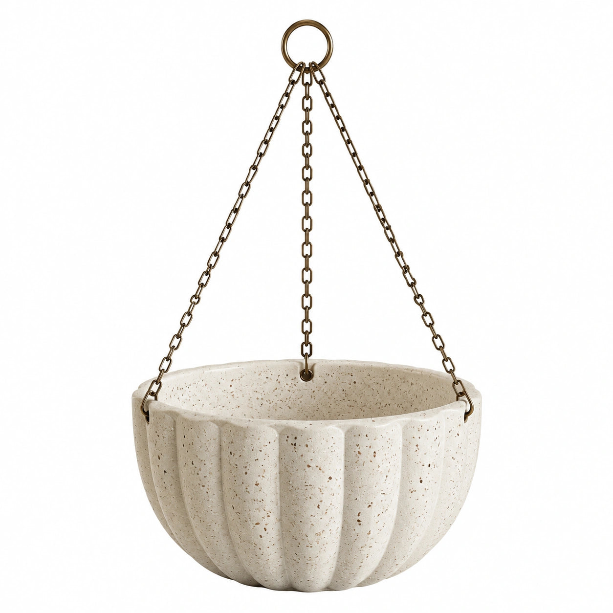 Pot de fleurs suspendu diamètre 30 cm en céramique beige avec chaînes métalliques pour intérieur et extérieur abrité