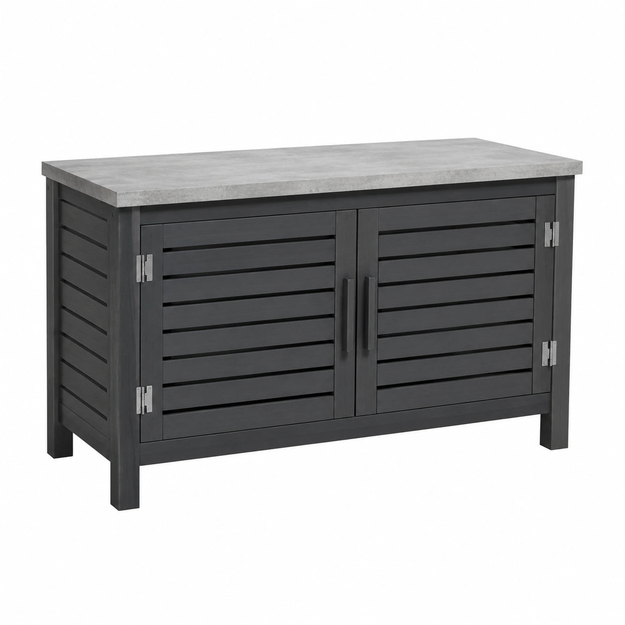 Table de jardinage 115 x 50 x 90 cm en bois noir avec plateau effet béton et rangement