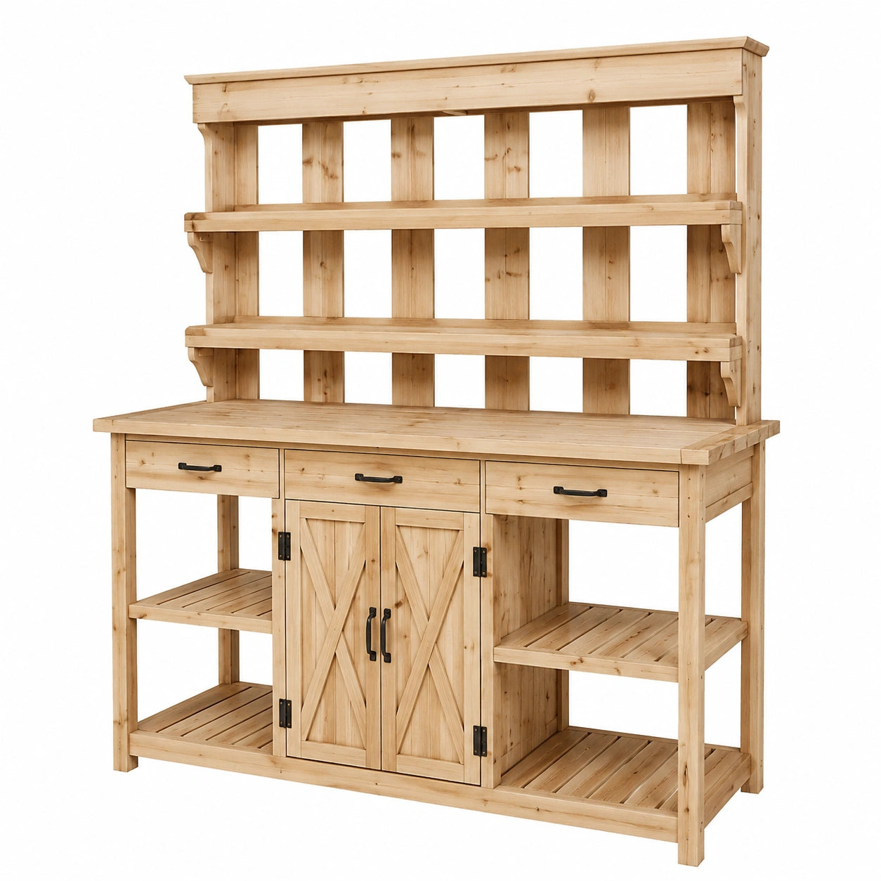 Table de rempotage 120 x 55 x 180 cm en bois naturel avec étagères et rangement