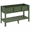 Bac potager surélevé 120 x 60 x 80 cm en acier vert avec étagère de rangement