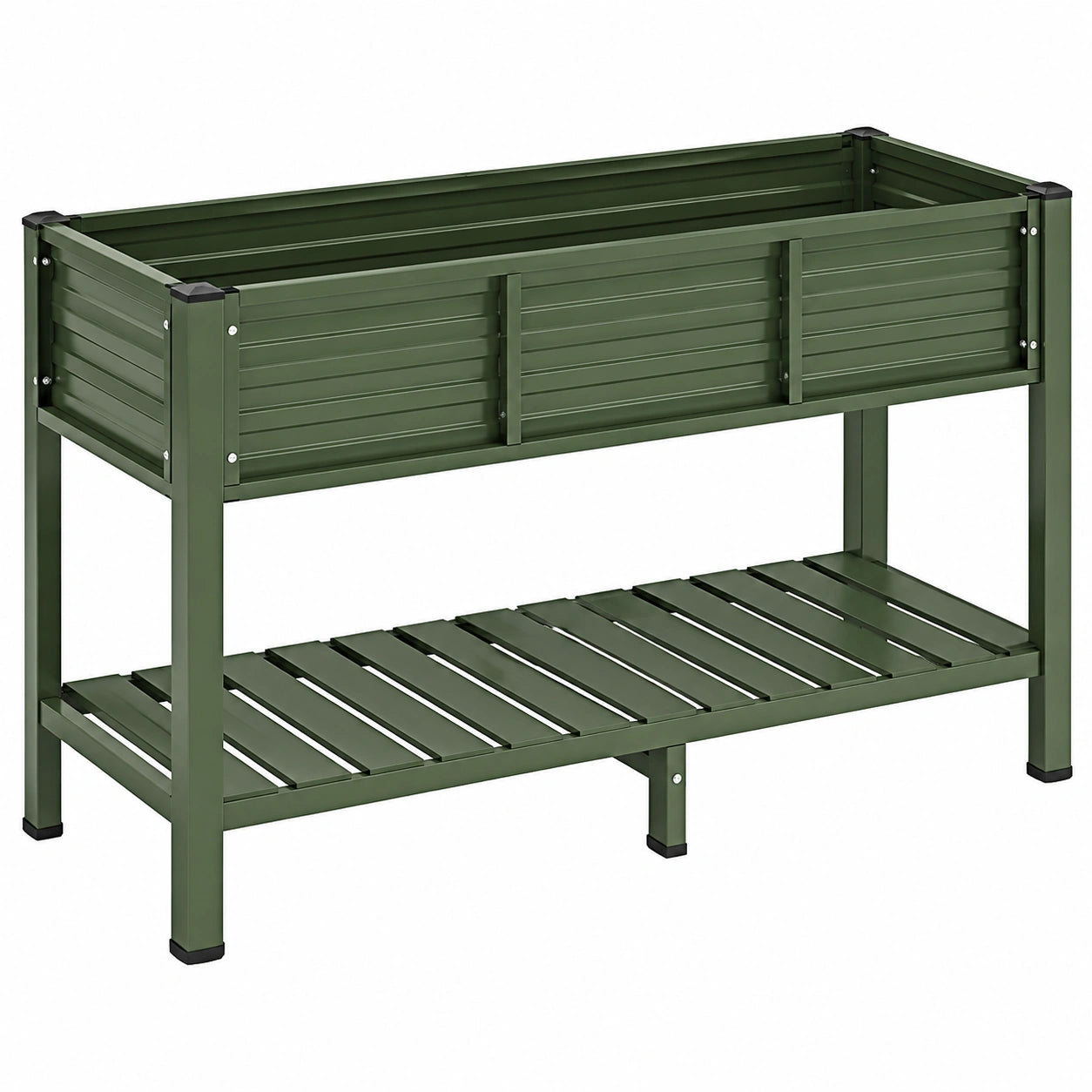 Bac potager surélevé 120 x 60 x 80 cm en acier vert avec étagère de rangement