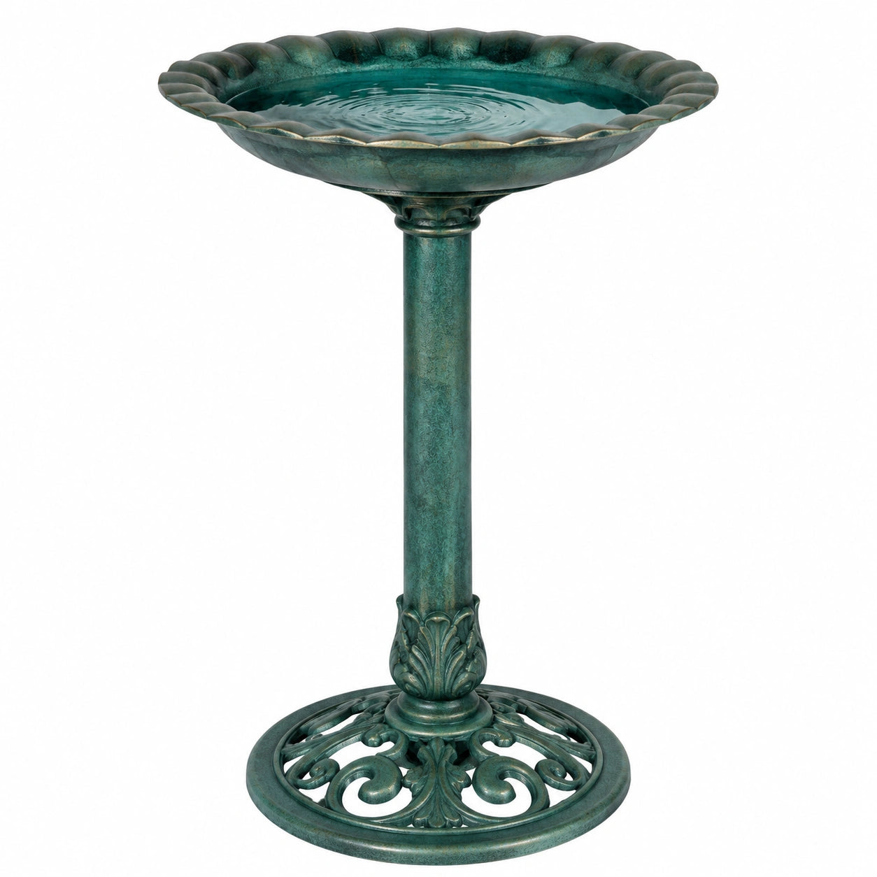 Bain d oiseaux sur pied diamètre 50 cm métal vert patiné décoratif pour jardin