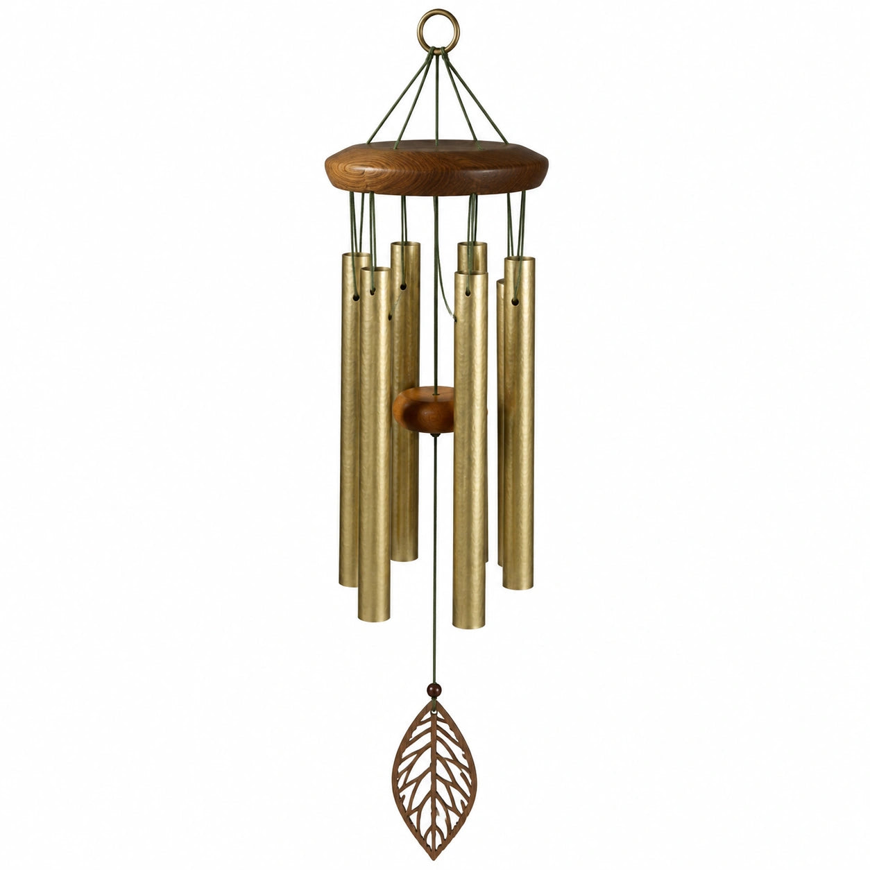 Carillon éolien 90 cm bois et métal doré décoratif suspendu