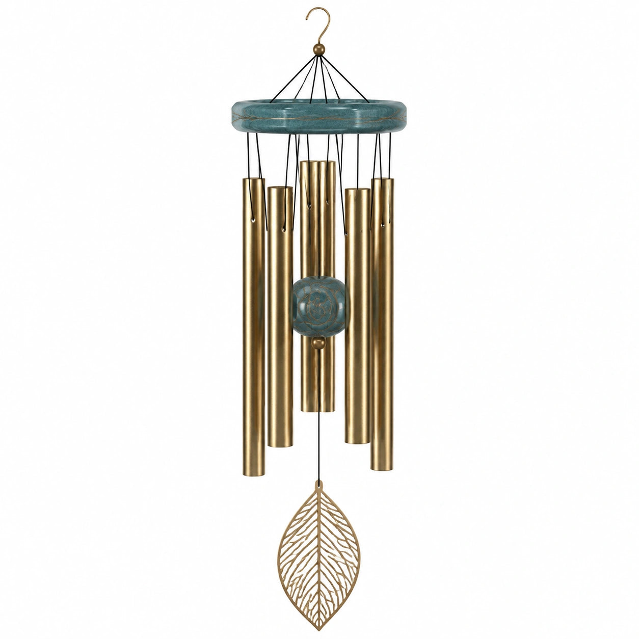 Carillon à vent 90 cm en métal et bois bleu turquoise doré décoratif