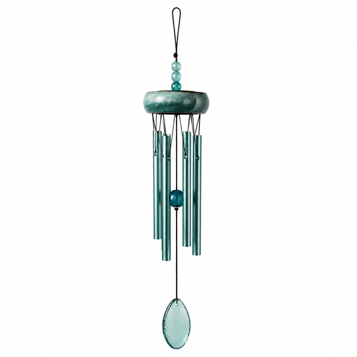 Carillon éolien 90 cm en métal vert turquoise à suspendre pour jardin