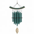 Carillon à vent 80 cm en métal vert canard et doré décoratif suspendu