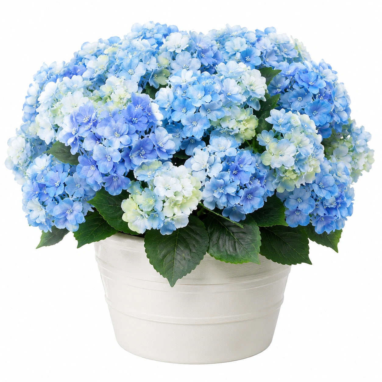 Hortensia artificiel en pot 45 cm bleu blanc en polyester décoration intérieure