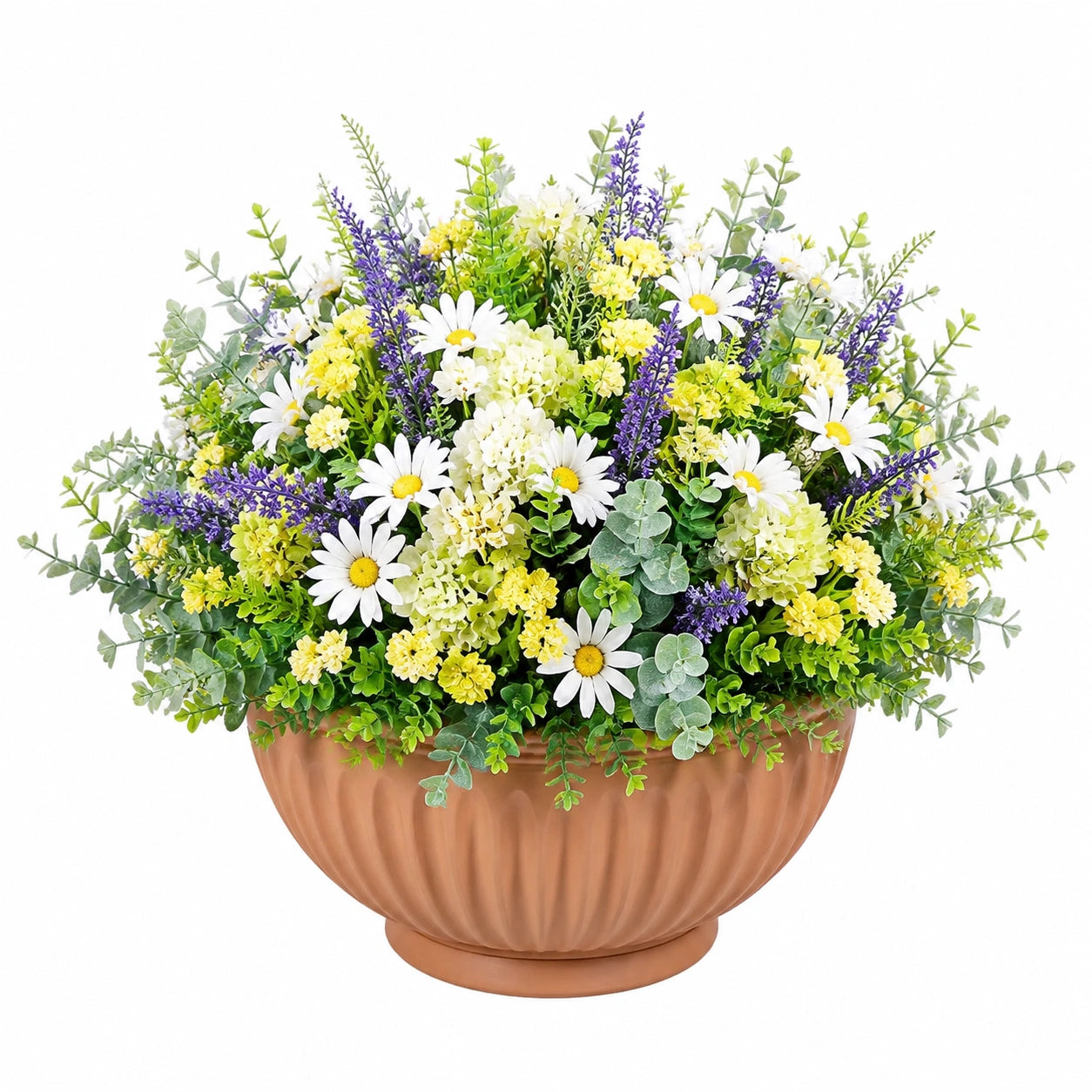 Plante artificielle en pot 58 cm polyester plastique vert blanc jaune violet décoration florale