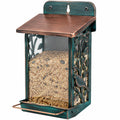 Mangeoire à oiseaux murale 20 x 14 x 32 cm métal vert cuivre avec réservoir transparent décorative