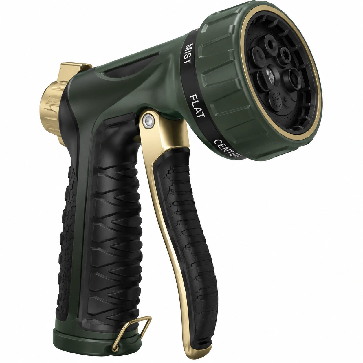 Pistolet d'arrosage 20 cm en plastique vert noir et doré à jets réglables