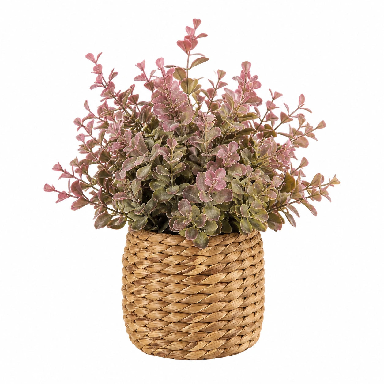 Plante artificielle en pot 45 cm feuillage textile rose vert panier tressé décoration intérieure